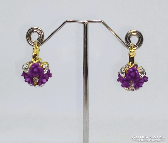 Purple rose earrings with clear crystals 404