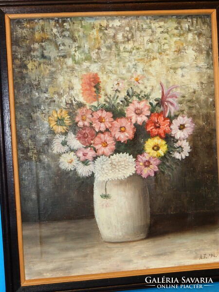 Frame with an external size of 47x37 cm, with a gift oil-on-canvas painting.