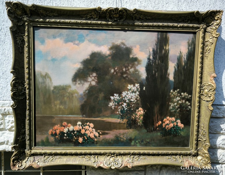 Antik Hatalmas Torday Székely Mihály festmény , Kastély park jó kvalitàsos festmény 100 X 76 cm.