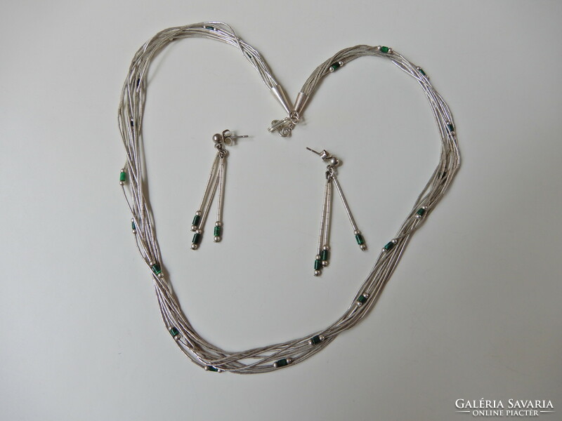 Old Navajo silver jewelry set with malachite stones