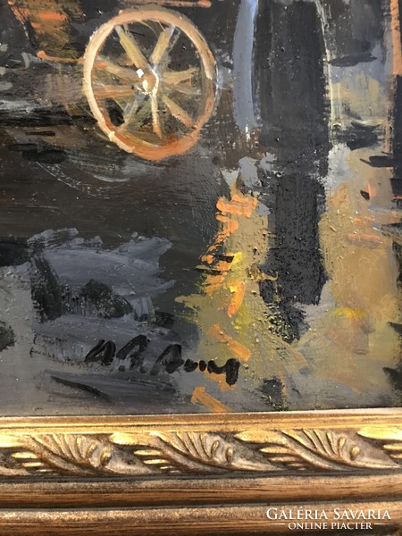 Frstmène/Paris cityscape with Notre-Dame, made with oil technique, in a gilded frame.