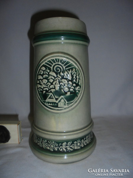 Ceramic beer mug with convex landscape decor - numbered