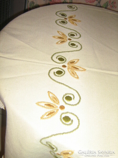 Beautiful buttery hand embroidered woven tablecloth with lacy edges