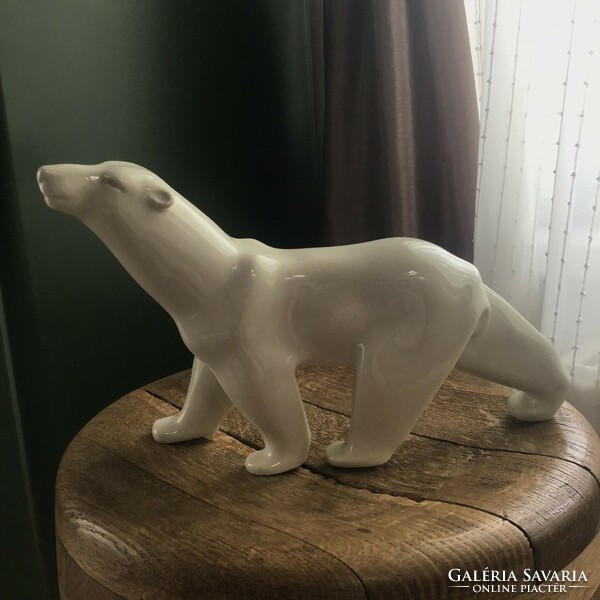 White glazed art deco terracotta polar bear statue by imre old hussar