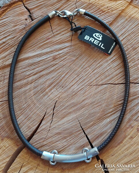 Breil steel and leather necklace