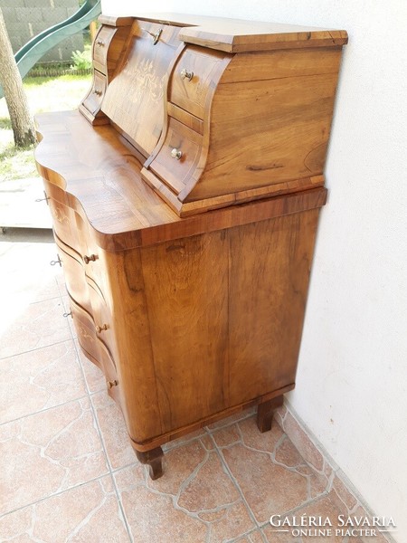 Restored neo-baroque, marquetry dresser, writing secretary