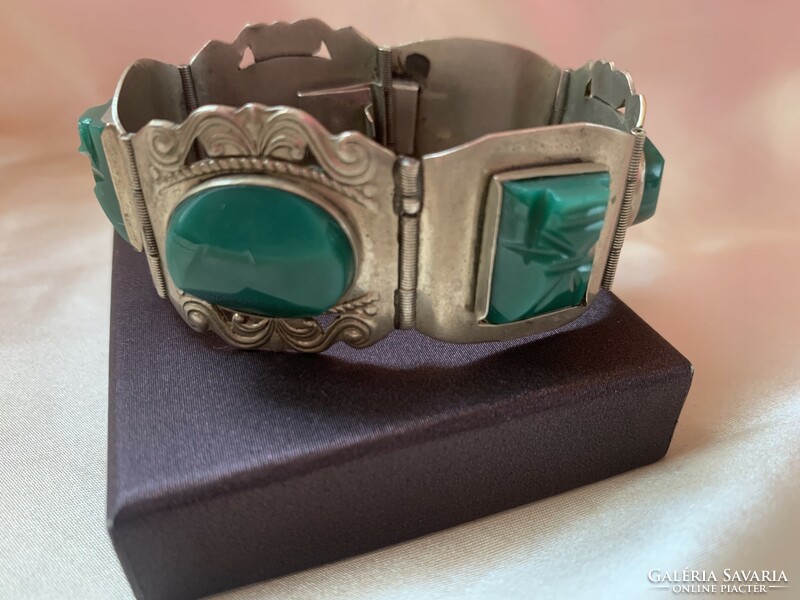 Mexican-taxco silver bracelet with jade stones