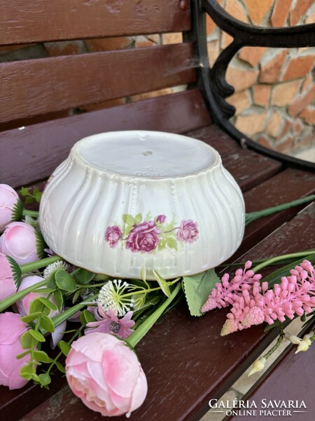 19.5cm Gyönyörű  Zsolnay rózsás virágos porcelán pogácsástál tál pörköltes levesestál nosztalgia