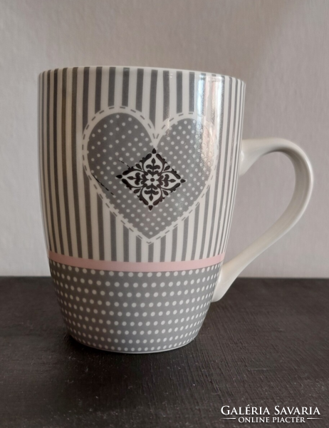 Long coffee, tea, designer striped, polka dot, heart shaped, porcelain mug, cup, 1 pc