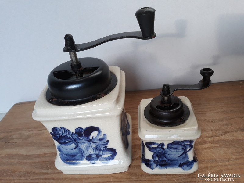 Vintage earthenware coffee grinder and pepper grinder
