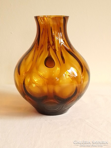 Old amber brown colored glass jug pitcher bottle pouring vase, special drop pattern 21 cm