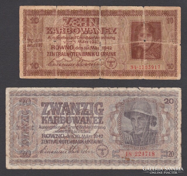 2 pieces of karbowanez 1942 (10 and 20) (p, g+)