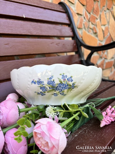 Csavart 23 cm Gyönyörű Nefelejcses virágos porcelán pogácsástál tál pörköltes levesestál nosztalgia