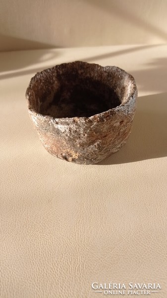 Brown raku ceramic cup with plate, oriental style ornament cup and plate