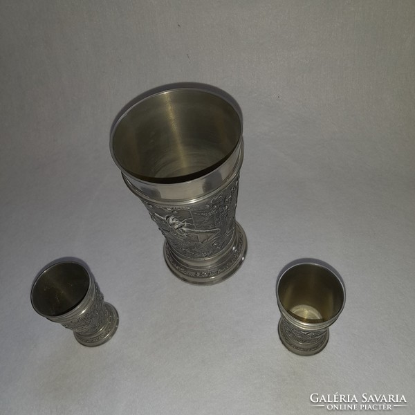 Old German stag pewter cups