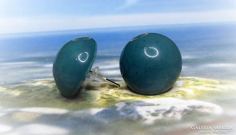 Dark turquoise ceramic earrings with a gift ring