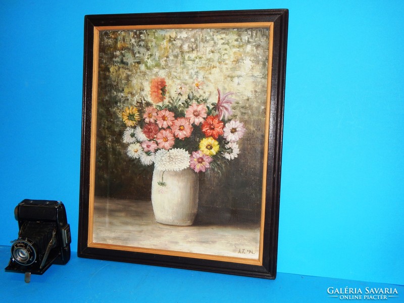 Frame with an external size of 47x37 cm, with a gift oil-on-canvas painting.