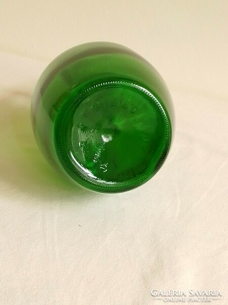 Gerresheimer Glashütte régi zöld színes öntött üveg korsó palack kiöntő váza dupla füles 23,5 cm