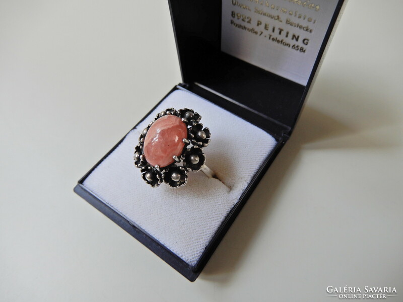 Old modernist silver ring with rhodochrosite