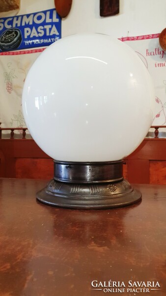 Old, huge-sized, art deco opaline glass ball-shaped ceiling lamp.