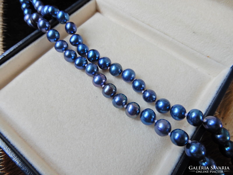 Man sang brand blue cultured pearl string with silver pendant