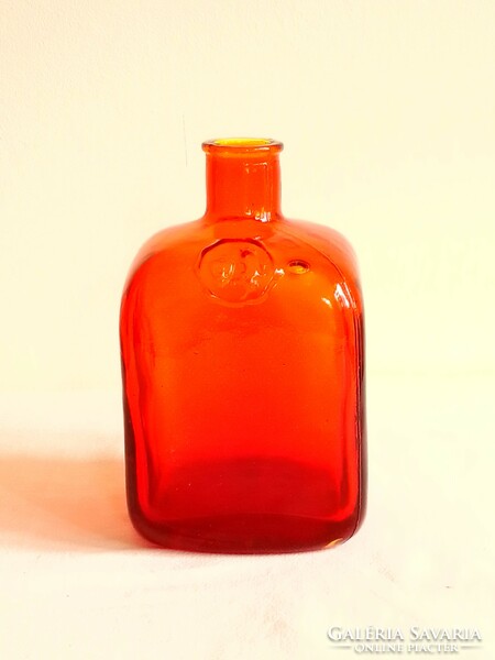 Old orange red colored square molded glass drink bottle Italian ditta fratelli toro liqueur 15 cm