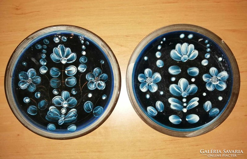 Pair of retro blue flower ceramic wall plates - dia. 19 cm (n)