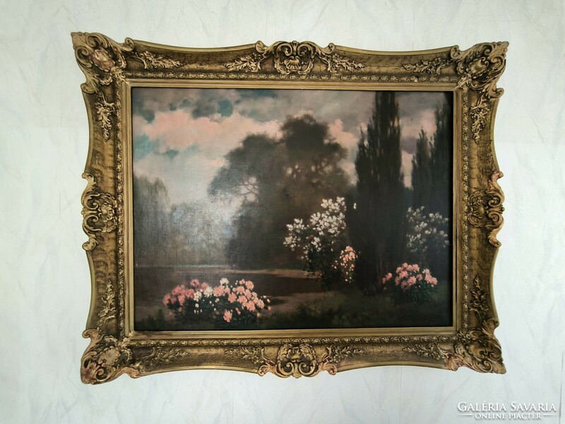 Antique huge Torday painting by Mihály Székely, castle park, good quality painting 100 x 76 cm.