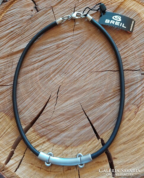 Breil steel and leather necklace