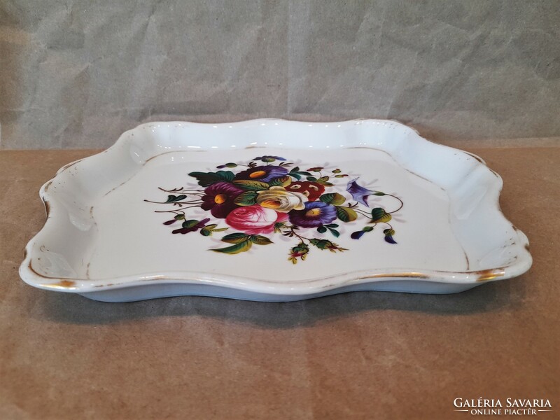 Beautiful 19th century antique hand-painted porcelain tray with floral pattern