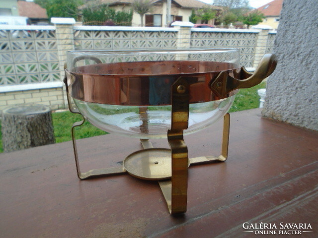 A very rare and unique table centerpiece with a deep glass insert and a copper fixture