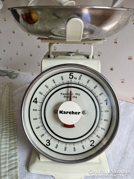Retro butter-colored German kitchen scale, clock scale with stainless steel bowl - 5 kg
