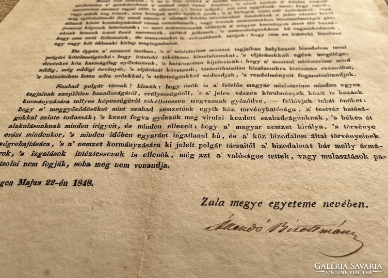 1848! EREKLYE! A Szabadságharc Zala Vármegyei aláírt röpirata!!!
