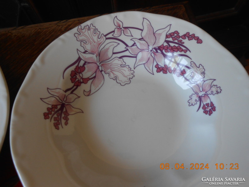 Zsolnay deep plate with orchid pattern