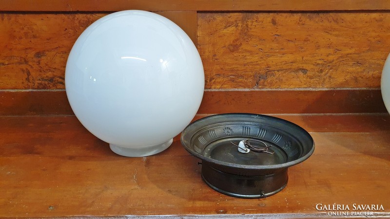 Old, huge-sized, art deco opaline glass ball-shaped ceiling lamp.