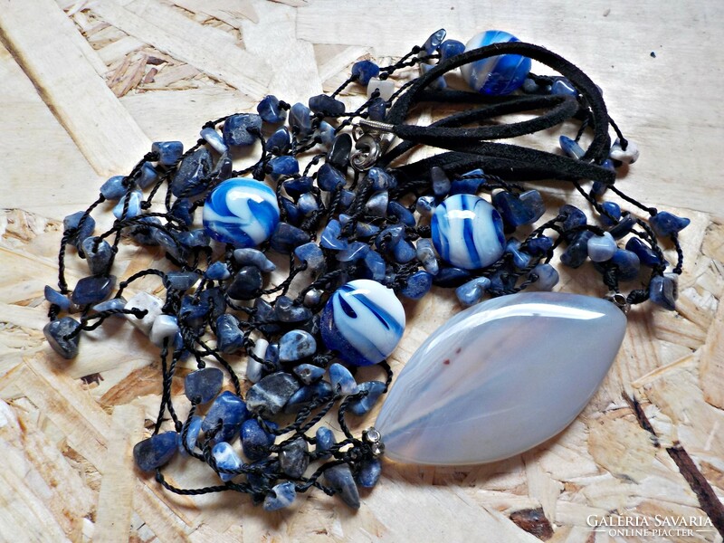 Lapis mineral and glass bead necklace