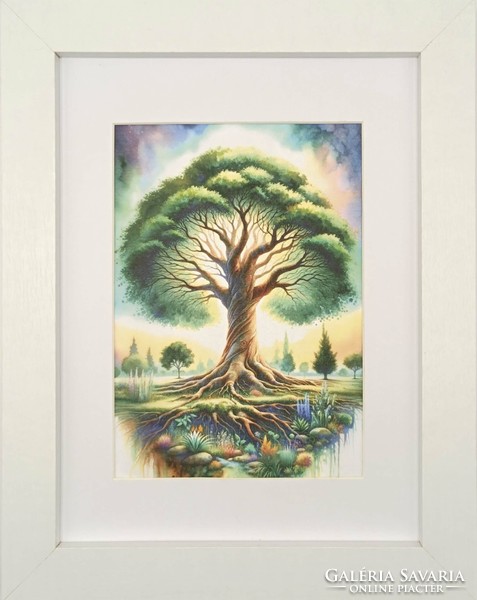 Tree of life: harmony of heaven and earth - silk wall/table picture
