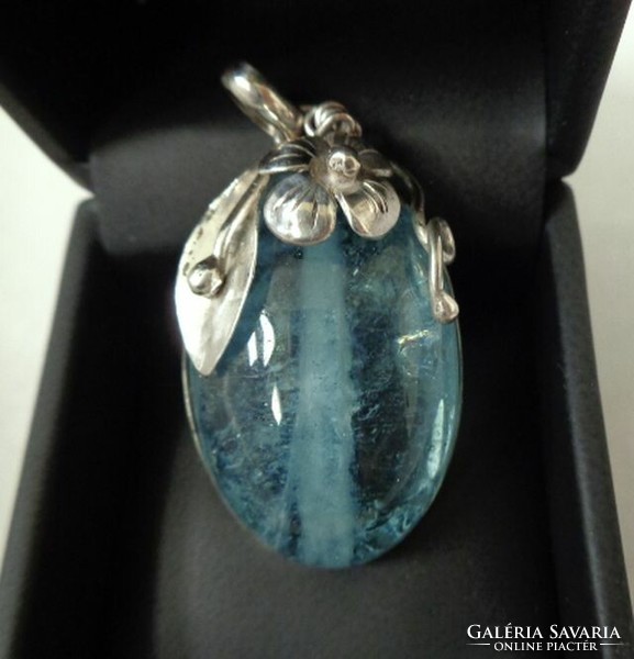 Silver aquamarine pendant large