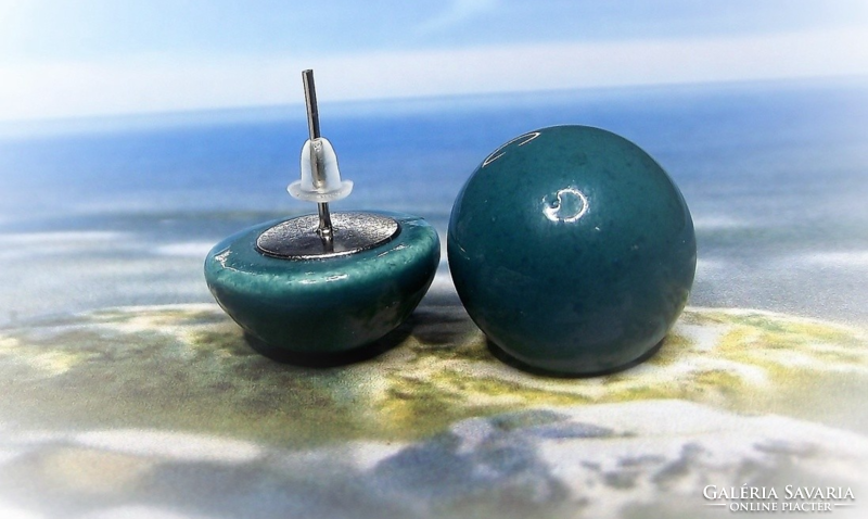 Dark turquoise ceramic earrings with a gift ring
