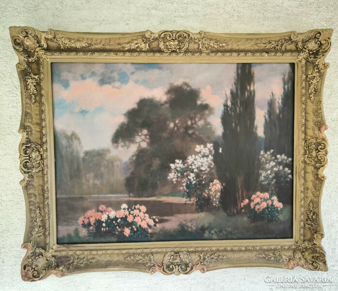 Antik Hatalmas Torday Székely Mihály festmény , Kastély park jó kvalitàsos festmény 100 X 76 cm.