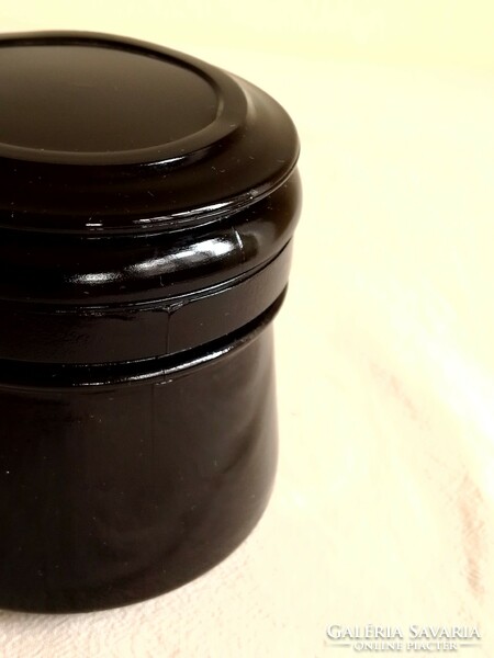 Old dark brown black thick-walled cast glass storage jar with lid cosmetics pharmacy pharmacy