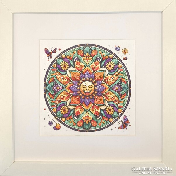 Boldogság mandala: A nap mosolya - selyem falikép