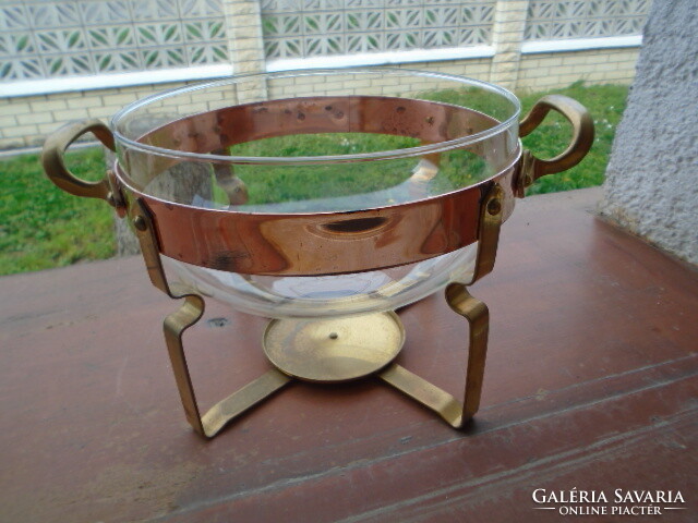 A very rare and unique table centerpiece with a deep glass insert and a copper fixture