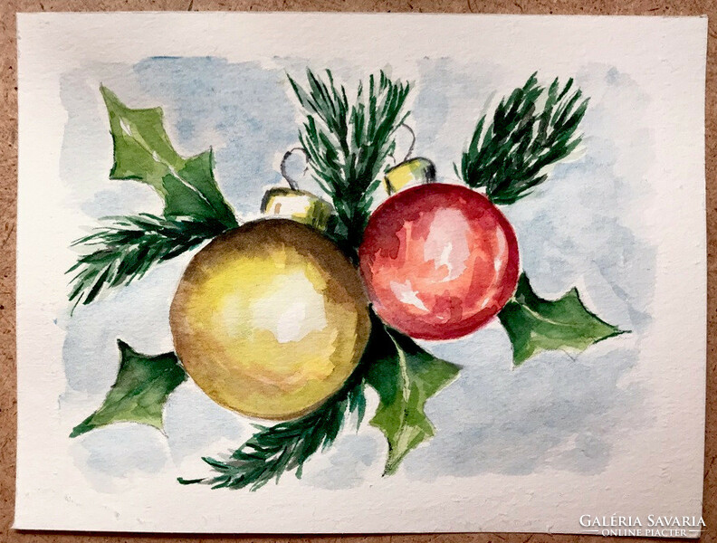 4 darab kézzel készített akvarell karácsonyi képeslap egy csomagban - nem print
