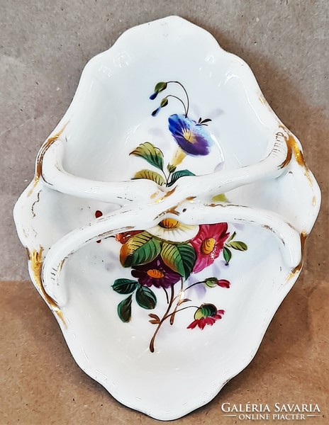 Gyönyörű 19. sz-i antik kézzel festett virágmintás porcelán asztali sótartó