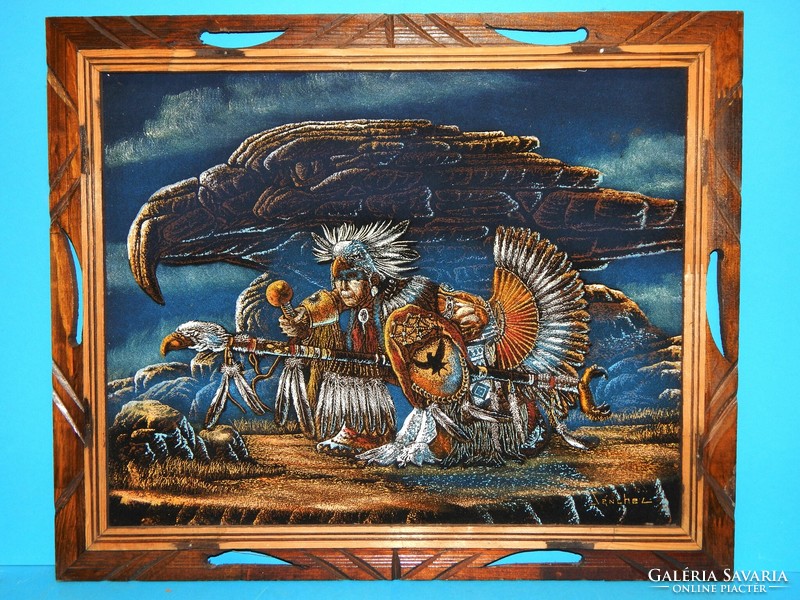 Carved frame with an external size of 50x60 cm, with a gift painting