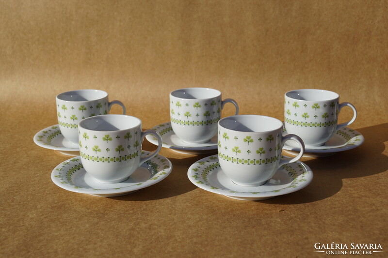 Old retro lowland porcelain coffee cup and saucer set with parsley pattern for 5 people