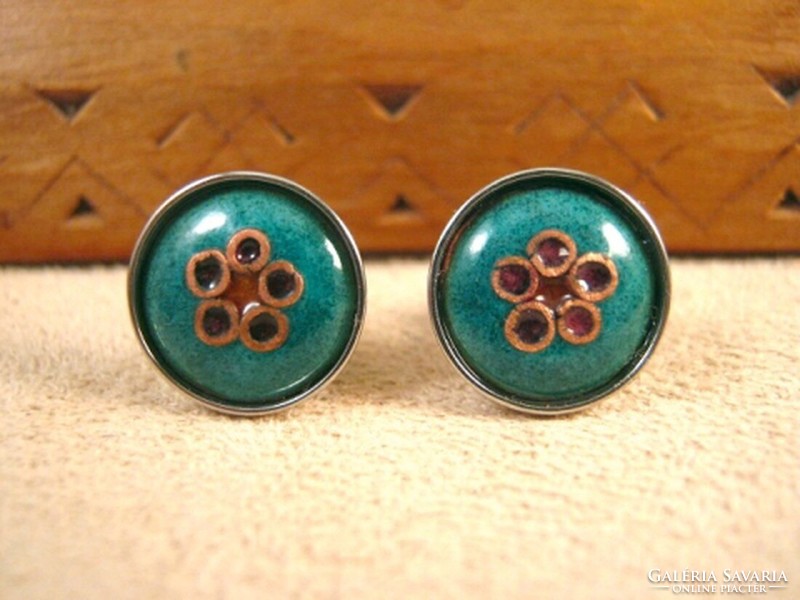 Stone rose - fire enamel earrings with steel sockets