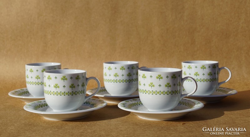 Old retro lowland porcelain coffee cup and saucer set with parsley pattern for 5 people