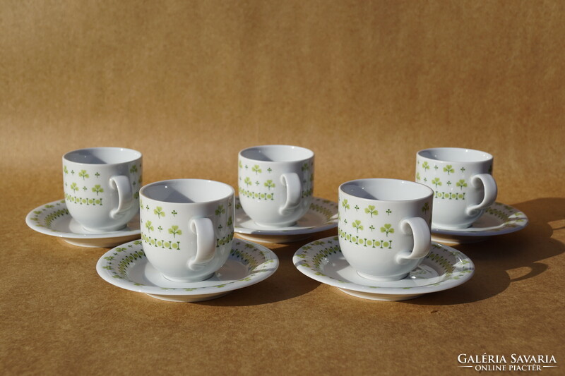 Old retro lowland porcelain coffee cup and saucer set with parsley pattern for 5 people